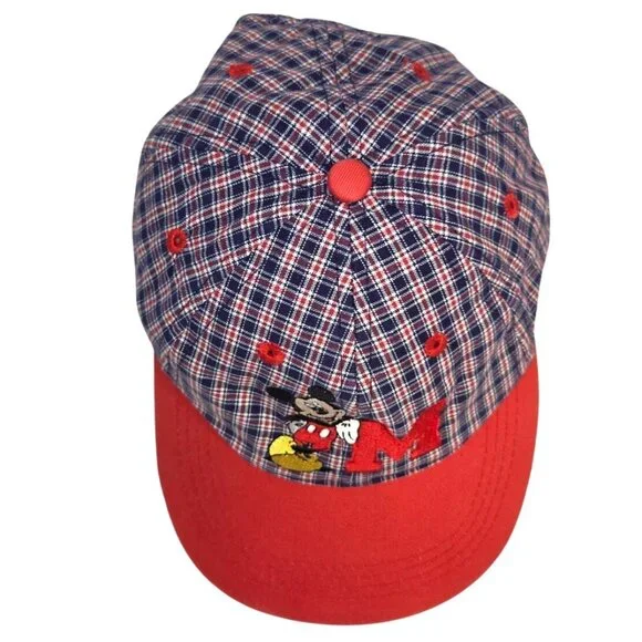 Vintage Disney Mickey Mouse Red Blue Plaid Embroidered Cap Hat Kid's Adjustable - Picture 5 of 10